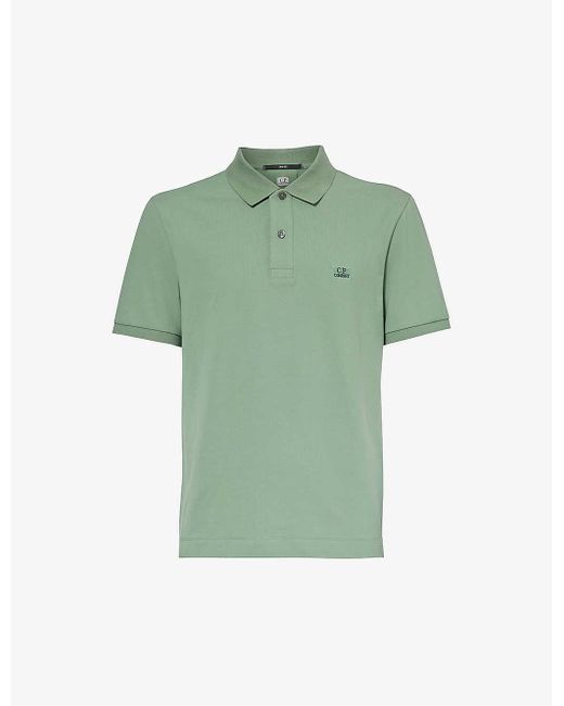 C P Company Green Short-sleeved Logo-embroidered Stretch-cotton Polo Shirt X for men