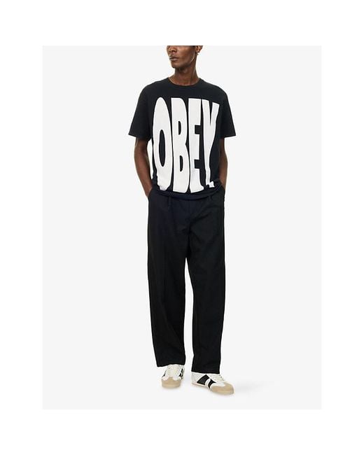 Obey Black Dean Pleated Woven Trousers for men