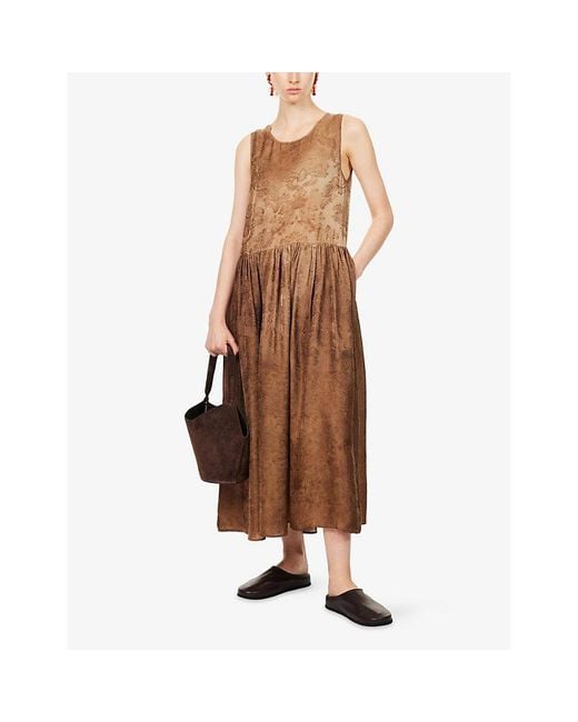 Uma Wang Brown Ardal Sleeveless Woven Midi Dress
