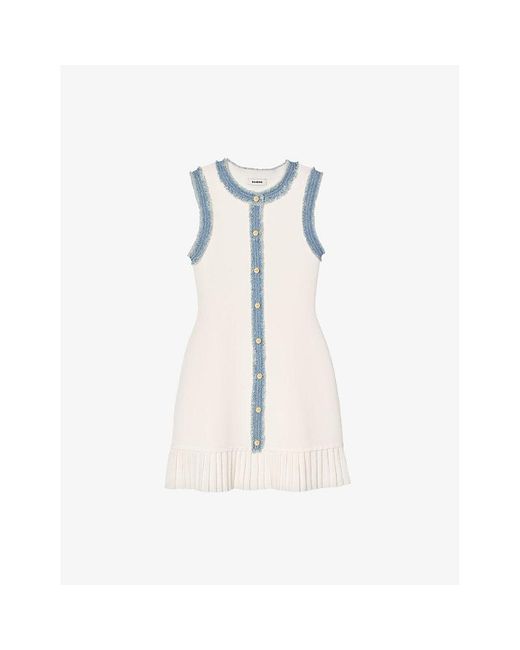 sandro white dress with denim Sandro Denim-Trim Mini Dress in Natural