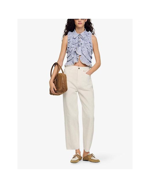 Sandro White Barrel-Leg High-Rise Jeans