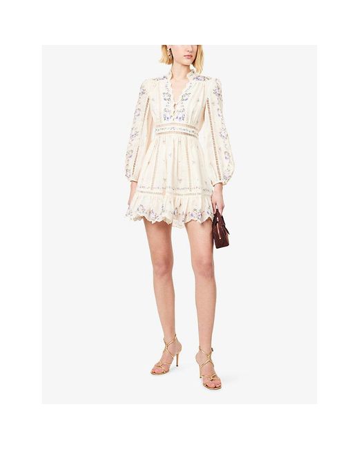 Zimmermann Natural Patience Plunge Linen Mini Dress