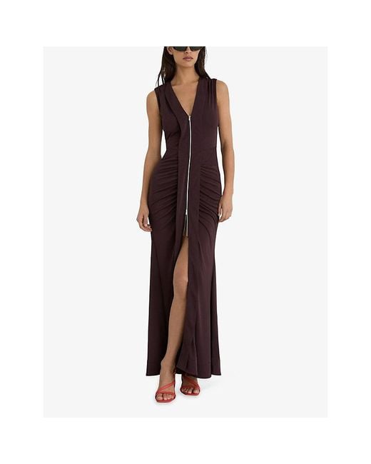 Reiss Purple Scarlett Zip-Front Crepe-Jersey Maxi Dress