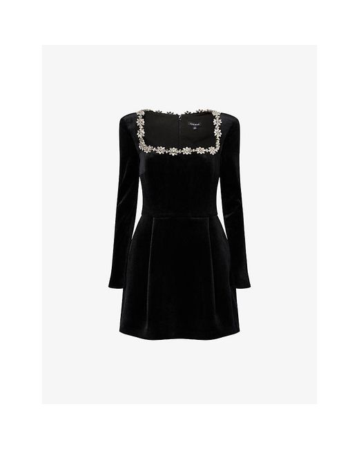 Nadine Merabi Black Kimberly Embellished Velvet Mini Dress