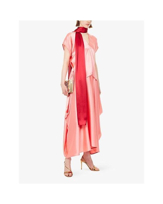 Roksanda Red Nava Scarf-Neck Satin Top