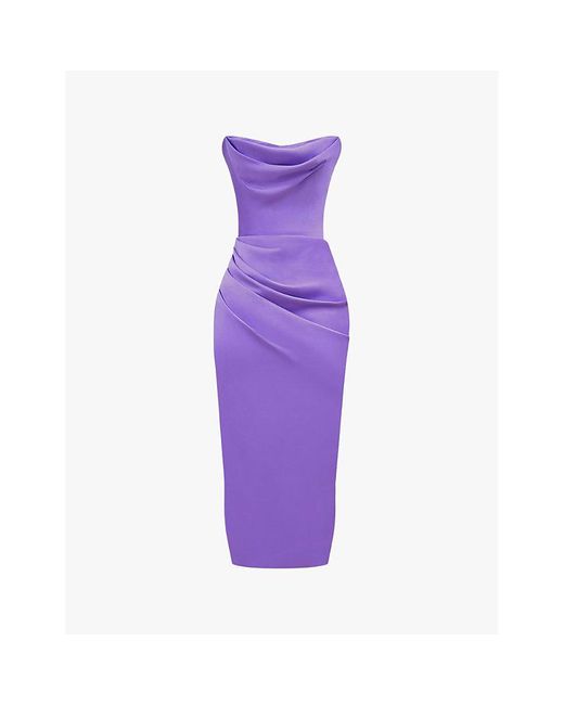 House Of Cb Purple Santana Corset Strapless Woven Midi Dress