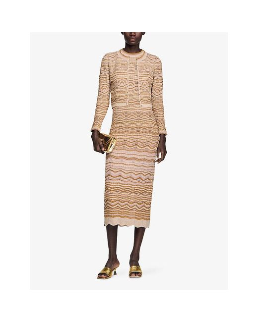 Sandro Natural Round-Neck Metallic Knitted Cardigan