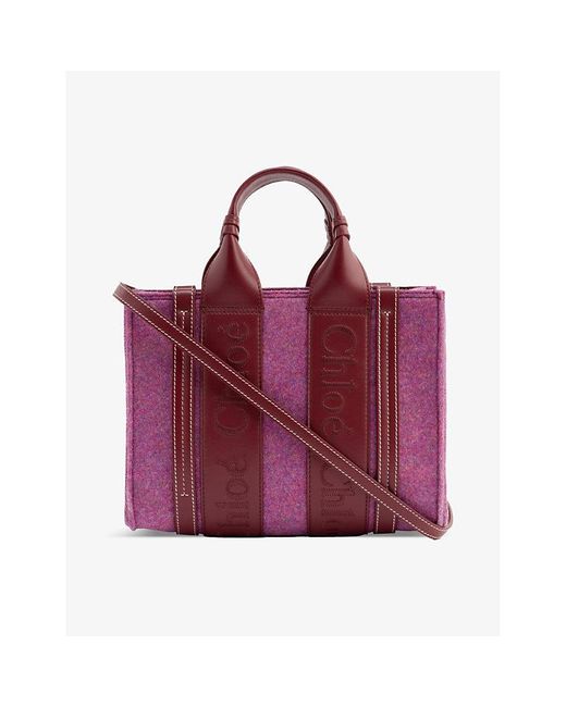 Chloé Purple Woody Small Woven And Leather Tote Bag