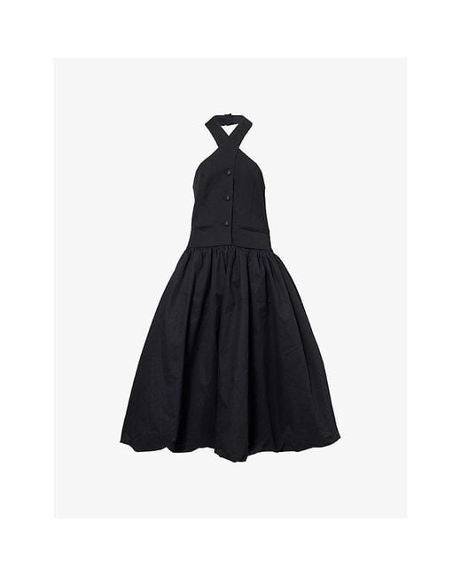 Amy Lynn Black Puffball Halterneck Cotton Midi Dress