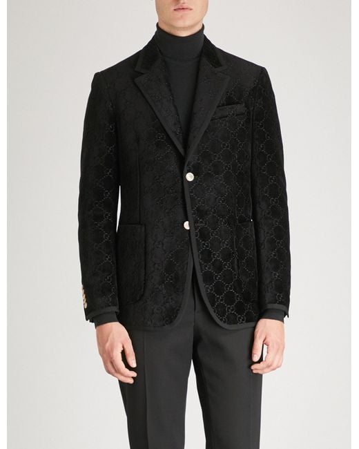 Gucci Black Palma GG Regular-fit Velvet Jacket for men