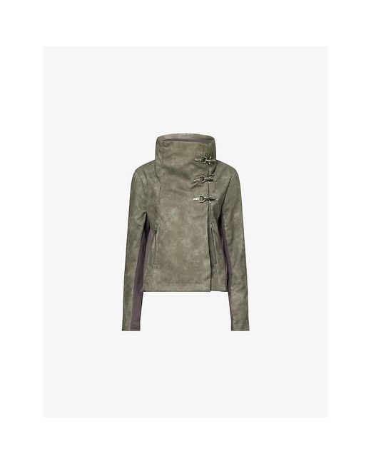 Jaded London Green Funnel Neck Faux-Leather Jacket