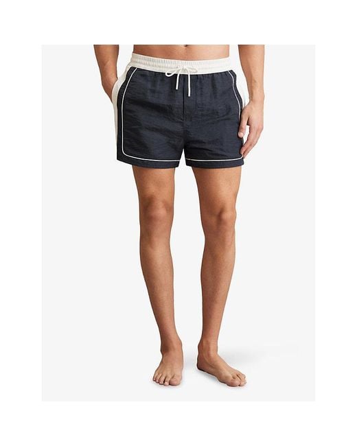 Reiss Blue Cano Colour-Block Piped-Trim Swim Shorts for men