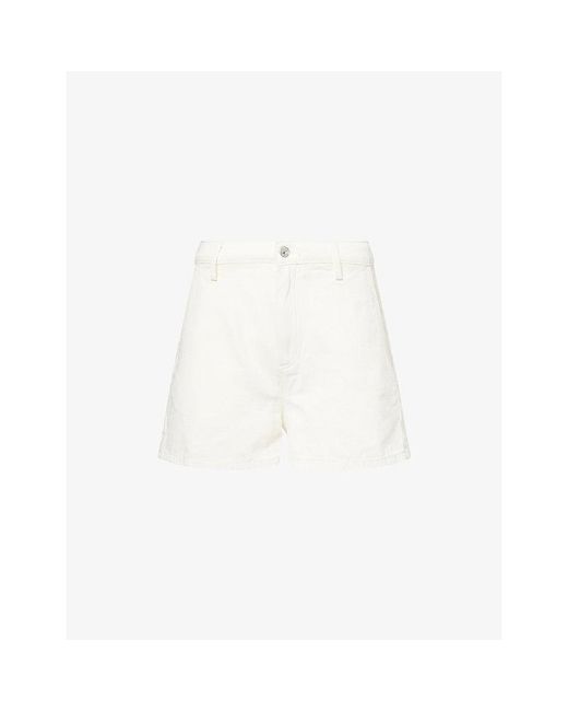 7 For All Mankind White High-Rise Cotton-Linen Blend Shorts