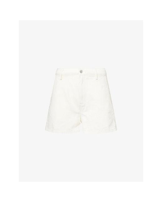 7 For All Mankind White High-Rise Cotton-Linen Blend Shorts
