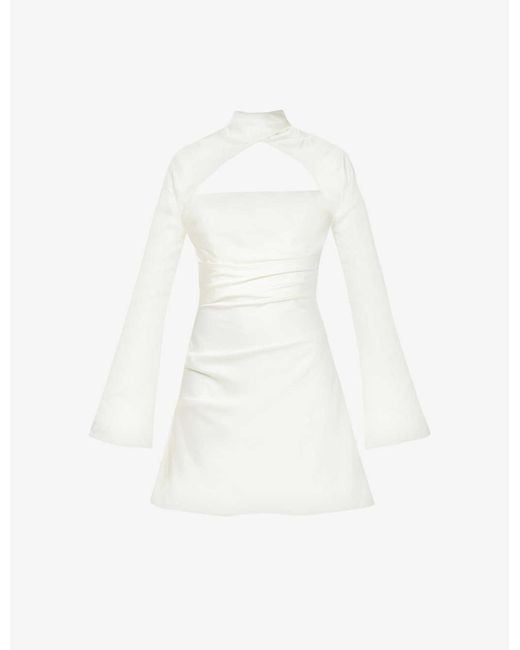 House Of Cb Toira Long-sleeved Corseted Satin Mini Dress in White | Lyst