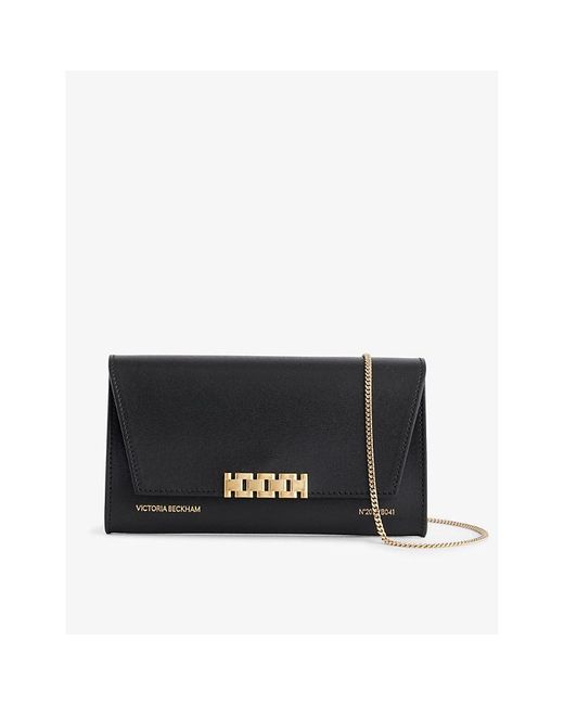 Victoria Beckham Black Chain-embellished Leather Wallet On Chain
