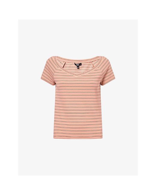 PAIGE Pink Leita Striped Cotton-Jersey T-Shirt