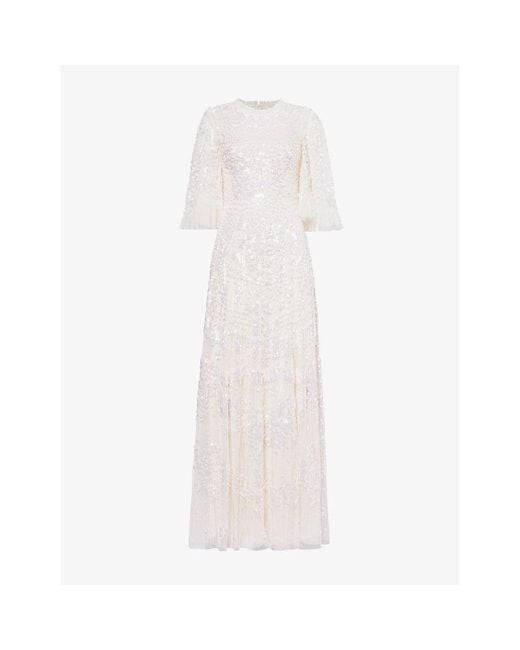 Needle & Thread White Anais Sequin-Embellishment Recycled-Polyester Maxi Dress