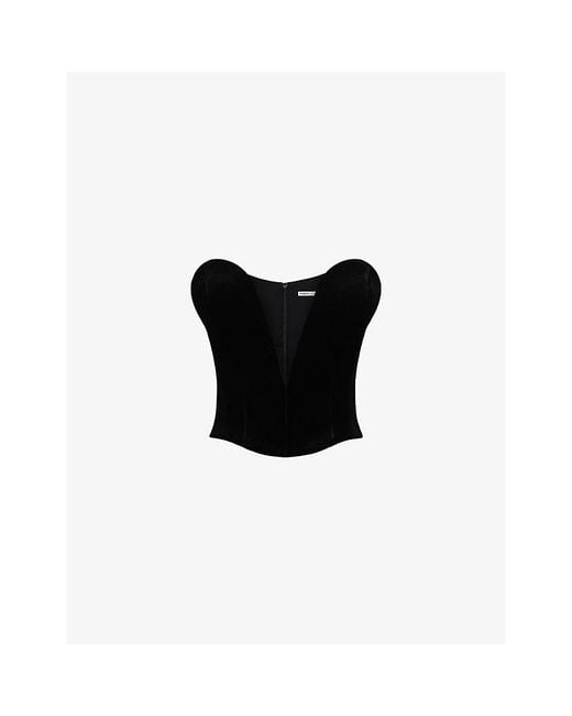 House Of Cb Black Vienne Plunge-Neck Velvet-Jersey Corset Top