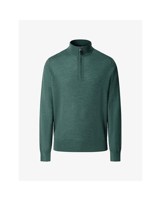 Hackett Green Half-Zip Regular-Fit Merino-Wool Jumper for men