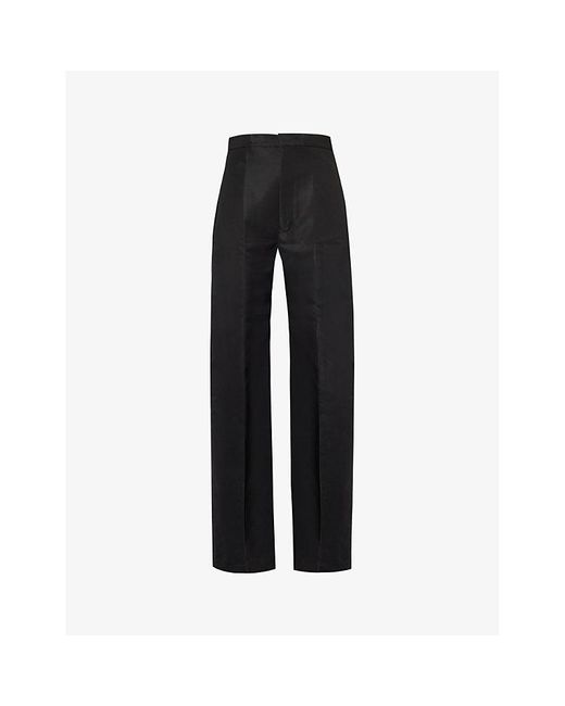 Rick Owens Black Structured-waistband Wide-leg High-rise Satin Trousers