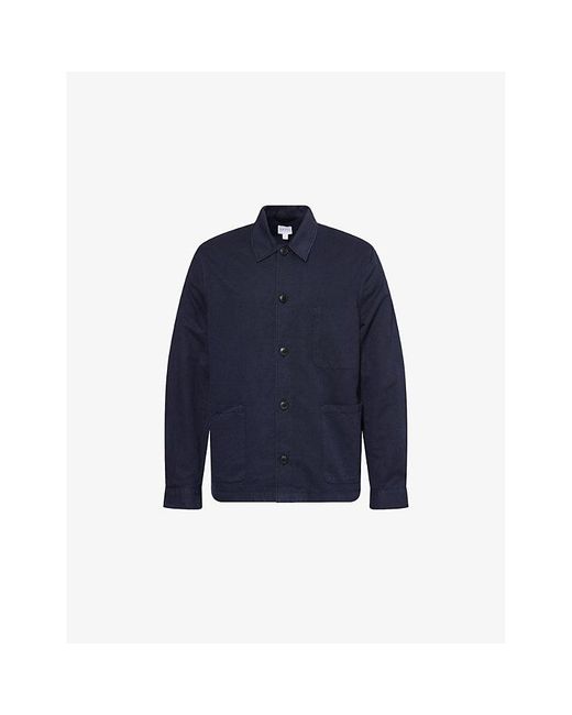 Sunspel Blue Twin-Pocket Pointed-Collar Cotton And Linen-Blend Jacket for men