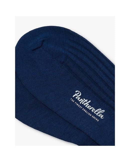 Pantherella Blue Laburnum Branded Wool-Blend Socks for men