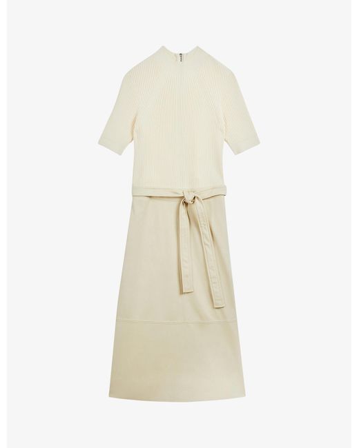 Ted Baker Natural Susanna Belted Knitted And Faux-leather Midi Dress