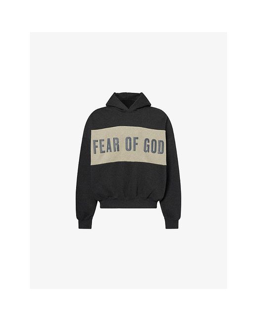 Fear Of God Black Panelled Crop Cotton-Jersey Hoody for men