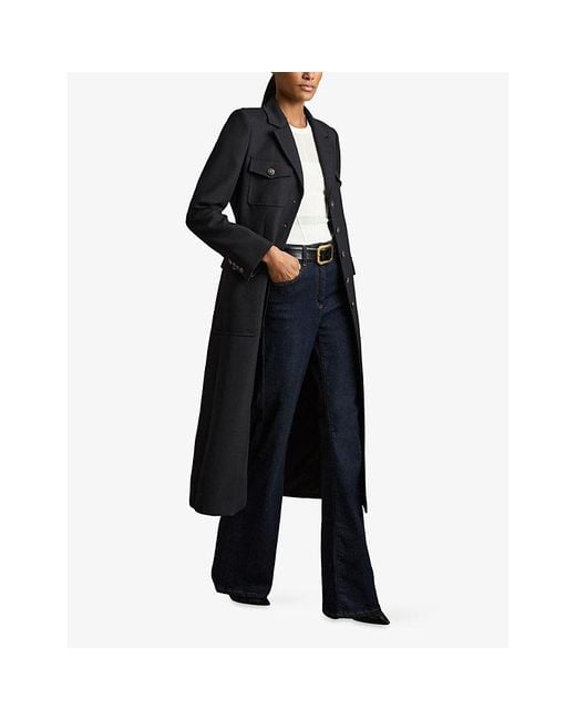 Reiss Blue Madison Notch-Lapel Single-Breasted Wool-Blend Coat