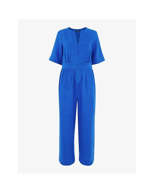 Whistles Blue Cosima Zip-up Linen Jumpsuit