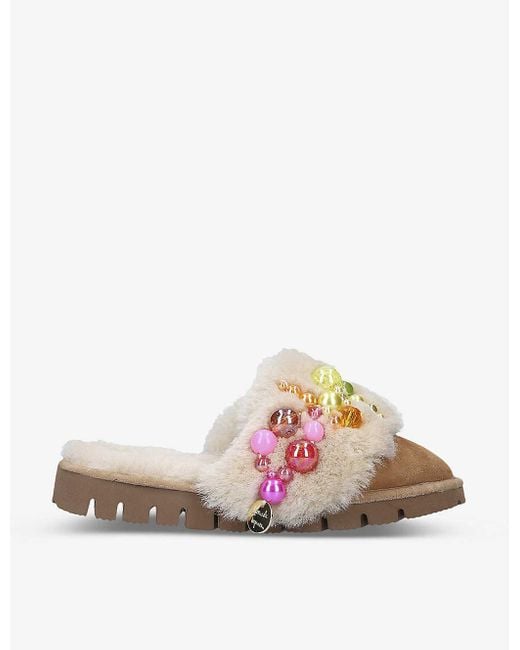 Alameda Turquesa Pictada Pearl-embellished Shearling Slippers in Pink | Lyst