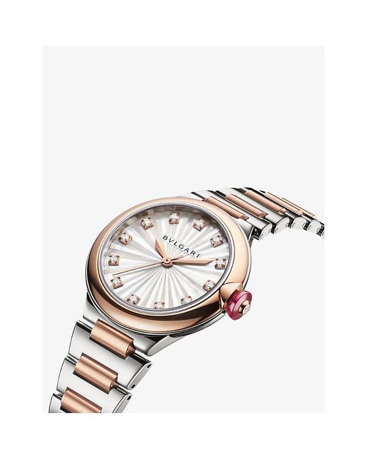 BVLGARI White Unisex Re00009 Lvcea 18ct Rose-gold, Stainless-steel And 0.22ct Diamond Automatic Watch