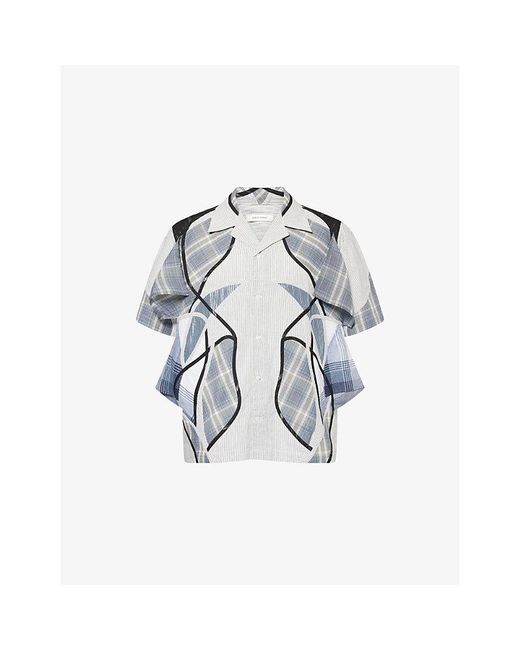Craig Green Blue Patchwork Notched-Collar Cotton Shirt for men