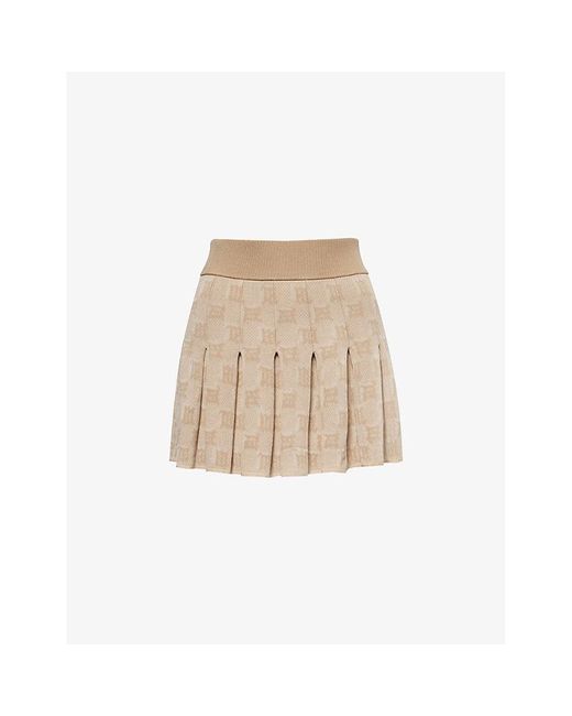 M I S B H V Natural Monogram-pattern Pleated Knitted Mini Skirt