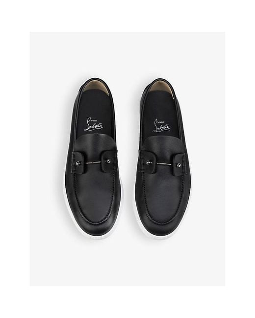 Christian Louboutin Black Chambeliboat Leather Boat Shoes for men