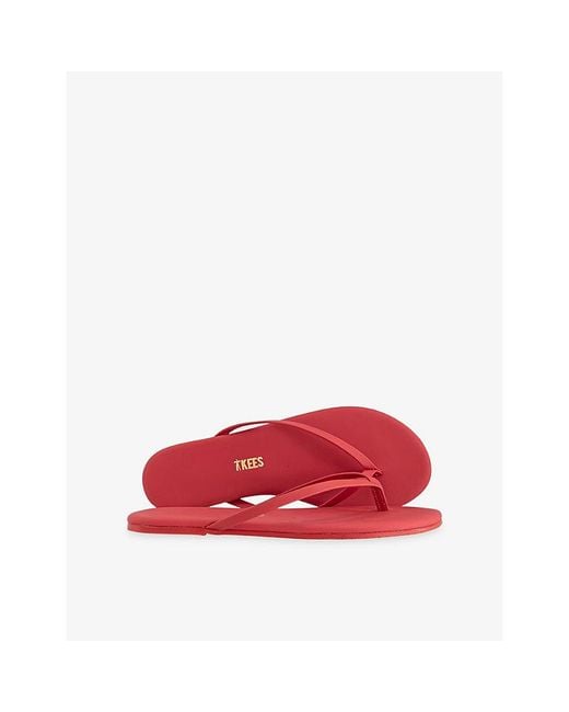 TKEES Red Lily Leather Flip-Flops