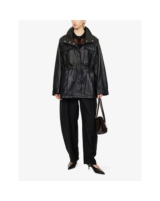 RÓHE Frames Black Funnel-Neck Sculptural Leather Jacket