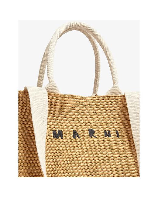 Marni Brown Logo-embroidered Cotton-blend Tote Bag