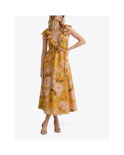 Reiss Metallic Lucy Floral-Print Woven Midi Dress