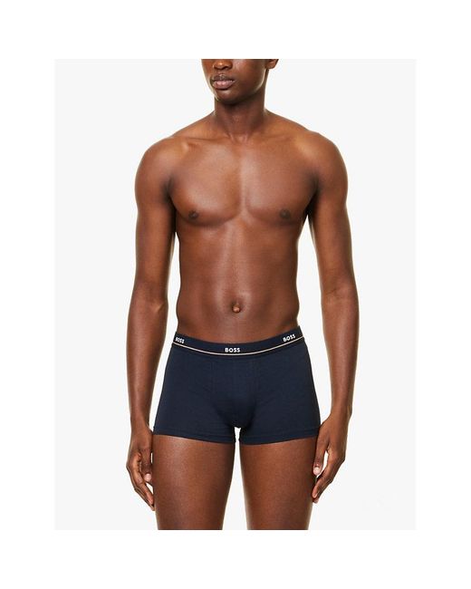 Boss Blue Branded Waistband Stretch-Cotton Boxer Trunks for men