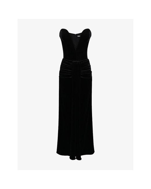 House Of Cb Black Vienne Plunge-Neck Stretch-Velvet Maxi Dress