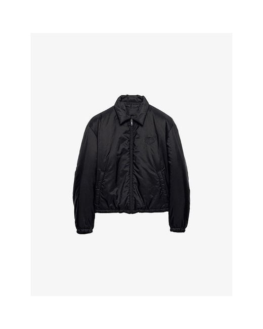 Prada Black Re-Nylon Triangle-Logo Woven Jacket for men