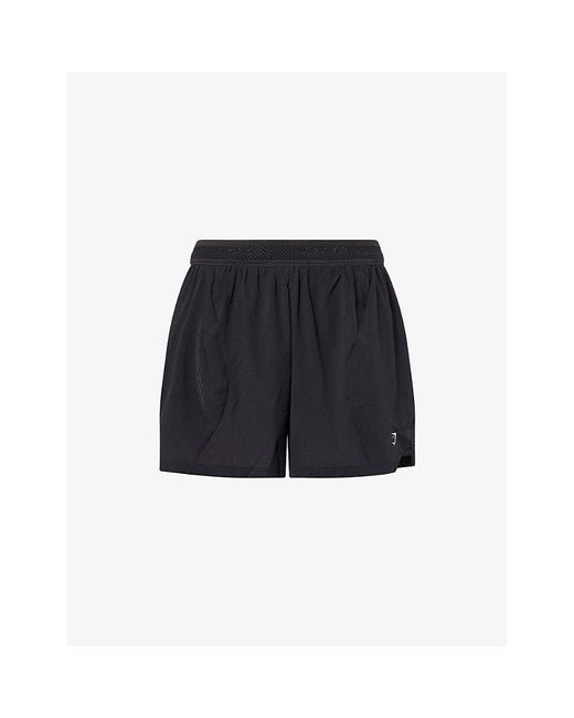 GYMSHARK Blue Logo-Print Woven Running Shorts for men