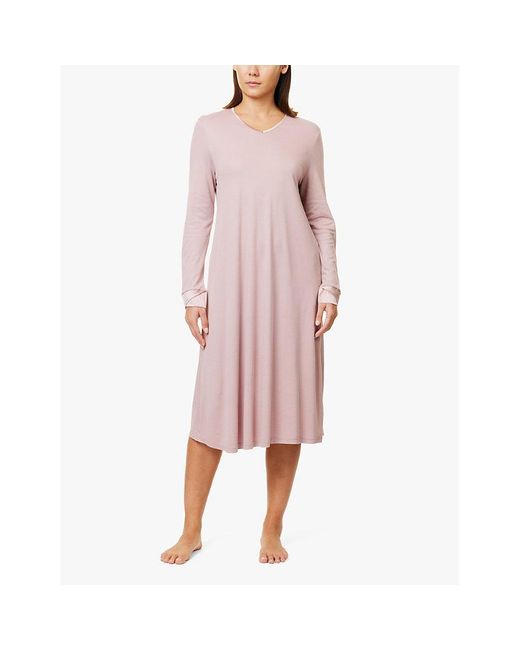 Hanro Pink V-Neck Satin-Trim Cotton-Blend Night Dress