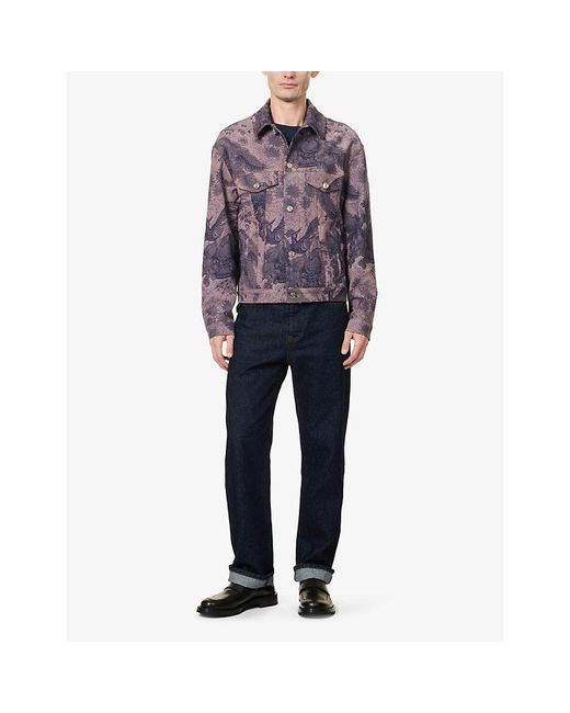 Etro Purple Foliage- Contrast-stitching Stretch-cotton Jacket for men