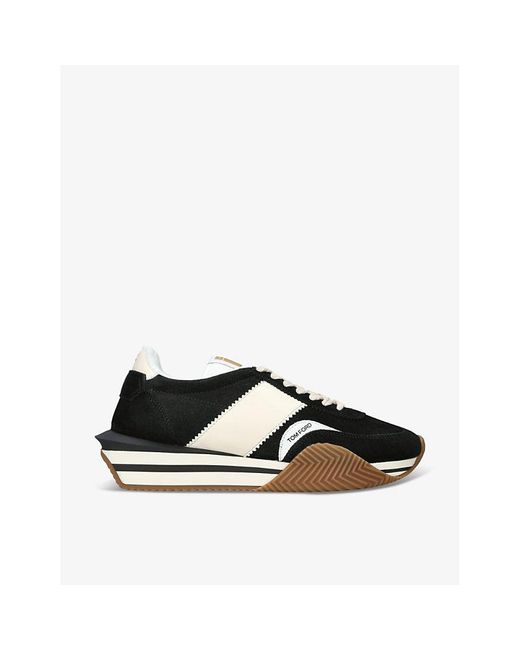 Tom Ford Black James Logo-print Leather And Suede Low-top Trainers for men