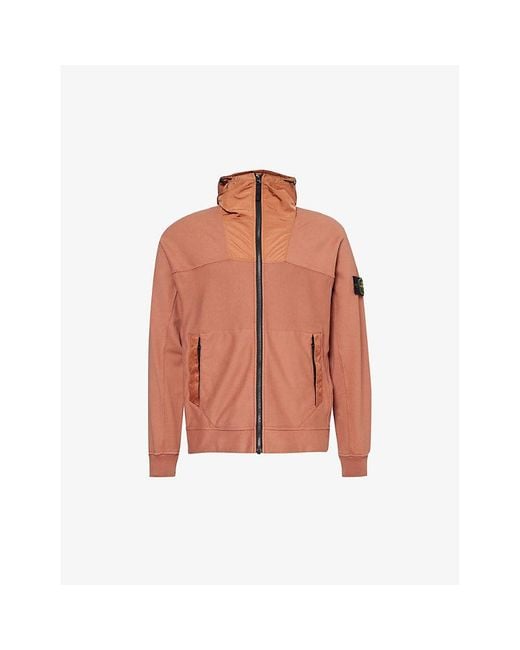 Stone Island Pink Hybrid Contrast-panel Cotton-jersey Hoody for men