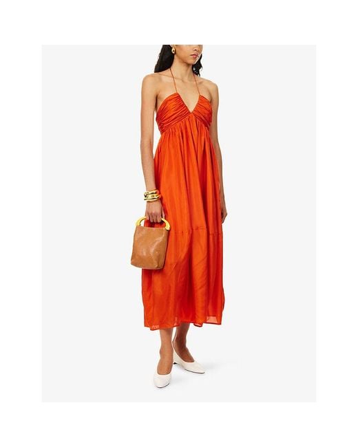 Zimmermann Orange Mahon Halter-Neck Silk Maxi Dress