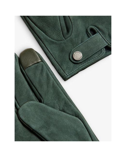 Ted Baker Leviii Logo-plaque Suede And Leather Gloves in Green for Men |  Lyst